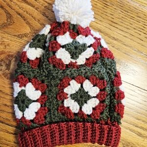 Handmade Crochet Kids Beanie - Red, Green, and White